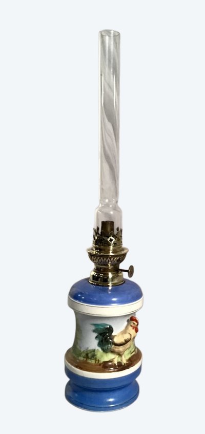 Lampada a olio in porcellana, periodo Napoleone III