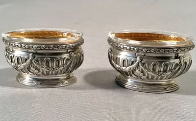 Pair Of Silver And Gilt Oval Salerons, 20th century