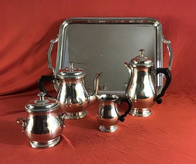 Tea and Coffee Set In Silver Plated Metal Mid 20th Century