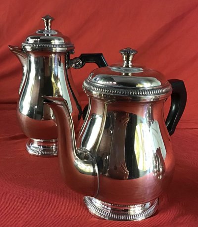 Tea and Coffee Set In Silver Plated Metal Mid 20th Century
