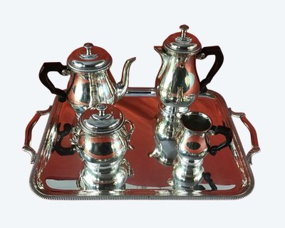 Tea and Coffee Set In Silver Plated Metal Mid 20th Century