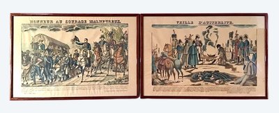Suite De 2 Gravures Imagerie D'Épinal, Napoléon Austerlitz, Fabrique Pellerin, 19th century