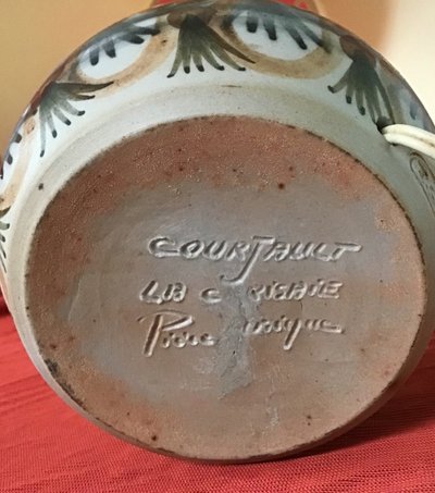 Pair De Lampes En Grès Signée " courjault " Années 70
