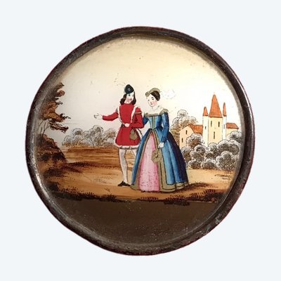 Boîte Ronde Couvercle Fixé Sous Verre 19th century