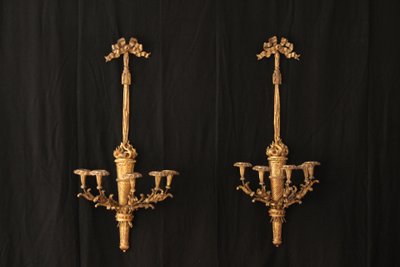 Importante paire d'appliques en bois doré à cinq lumières, XIXe