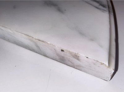 Louis XVI style floating half-moon console with marble top and chased brass structure