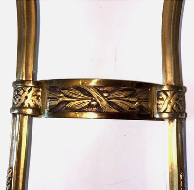 Louis XVI style floating half-moon console with marble top and chased brass structure