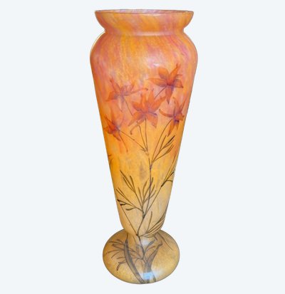DAUM firmato Mado superbo vaso a balaustro floreale