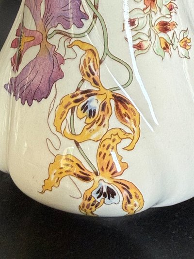 RARO e MAGNIFICO Sarreguemines decorato con orchidee, VERSEUSE 75 cl