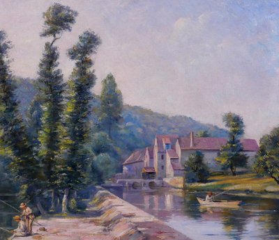 Auguste GAUDIBERT 1865-1908 Borgogna, Yonne, paesaggio, dipinto circa 1900 Impressionismo