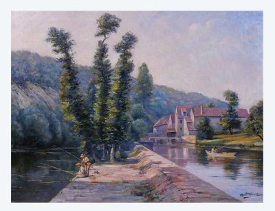 Auguste GAUDIBERT 1865-1908 Borgogna, Yonne, paesaggio, dipinto circa 1900 Impressionismo