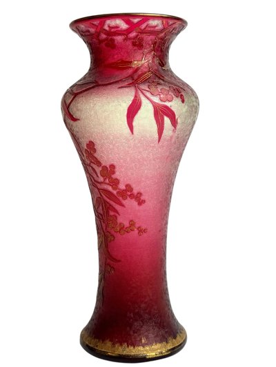 Baccarat - Art Nouveau crystal and ouraline vase decorated with summer mimosas.