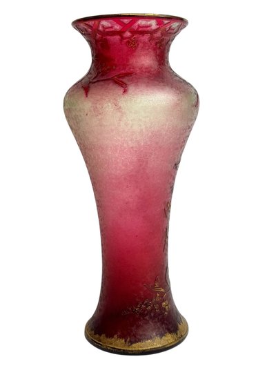 Baccarat - Art Nouveau crystal and ouraline vase decorated with summer mimosas.
