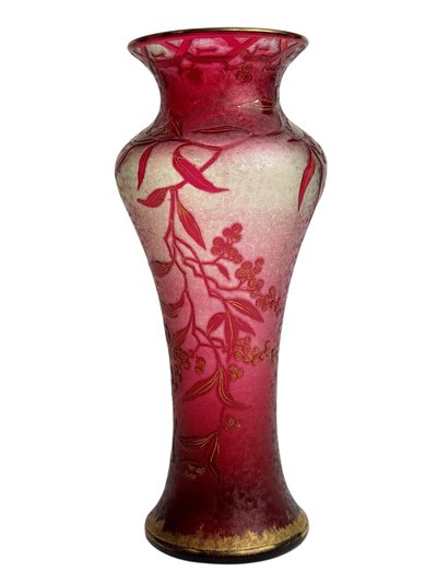 Baccarat - Art Nouveau crystal and ouraline vase decorated with summer mimosas.