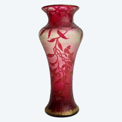 Baccarat - Art Nouveau crystal and ouraline vase decorated with summer mimosas.