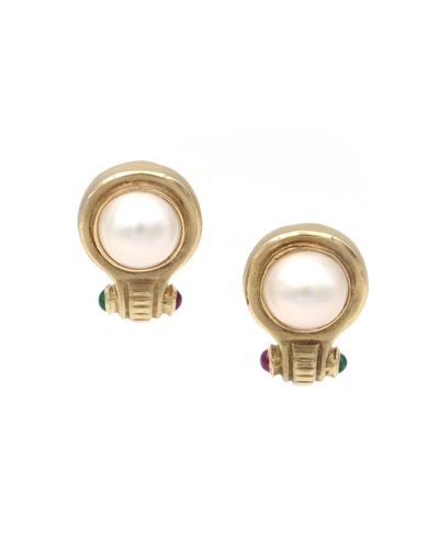 Orecchini di moda vintage in oro 14k, perla di design americana, rubino, crisoprasio, stile antico