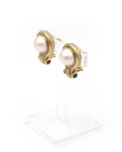 Orecchini di moda vintage in oro 14k, perla di design americana, rubino, crisoprasio, stile antico
