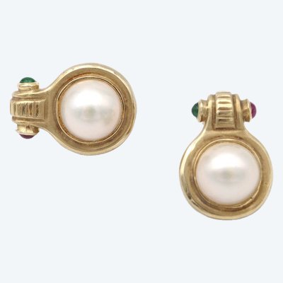 Orecchini di moda vintage in oro 14k, perla di design americana, rubino, crisoprasio, stile antico