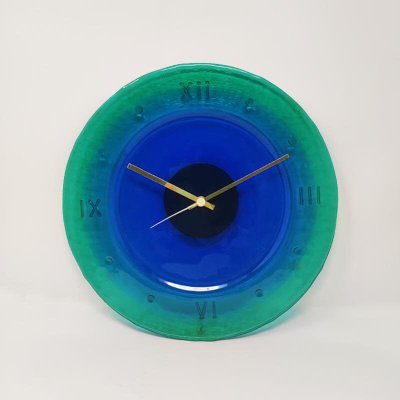 Orologio da parete anni '60 in vetro di Murano di "Cà Dei Vetrai". Prodotto in Italia