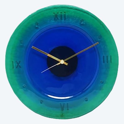 Orologio da parete anni '60 in vetro di Murano di "Cà Dei Vetrai". Prodotto in Italia