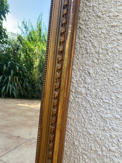 Specchio sovramantello in stile Luigi XVI in legno dorato con foglia d'oro, 74x150cm
