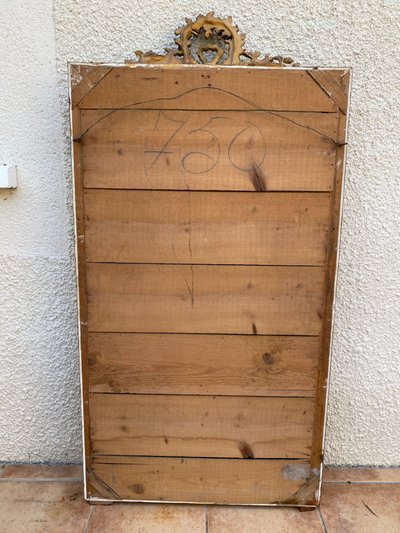 Specchio sovramantello in stile Luigi XVI in legno dorato con foglia d'oro, 74x150cm