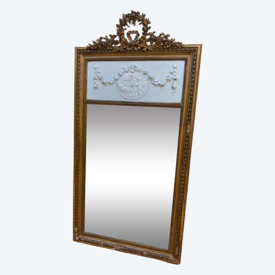 Specchio sovramantello in stile Luigi XVI in legno dorato con foglia d'oro, 74x150cm
