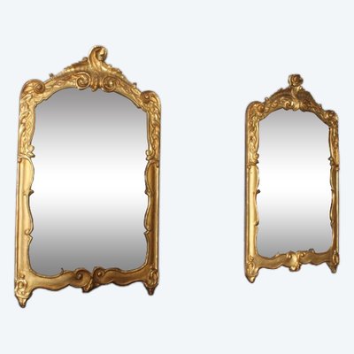 Paire de miroirs anciens Louis XVI 1750 en or pur. Dimensions 124 x 70 cm