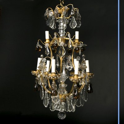 Lampadario a gabbia di frutta, cristallo molato e bronzo dorato, XIX secolo