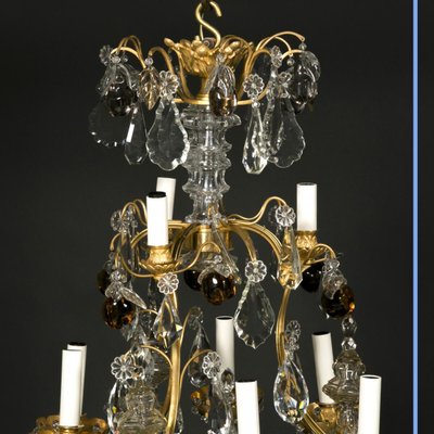 Lampadario a gabbia di frutta, cristallo molato e bronzo dorato, XIX secolo