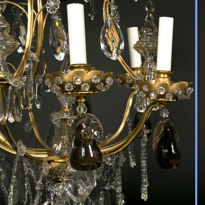 Lampadario a gabbia di frutta, cristallo molato e bronzo dorato, XIX secolo