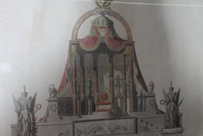 Antike Zeichnung aus dem frühen 19. Jahrhundert "Kaiserthron", prospektive Studie für ein großes Quadrat. Maßnahme 105 x 74
