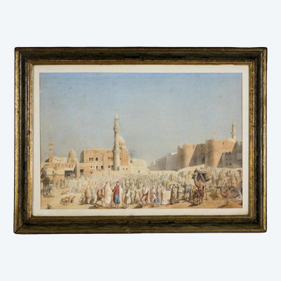 Pair of engravings enhanced with watercolor, Toudouze, 19th century