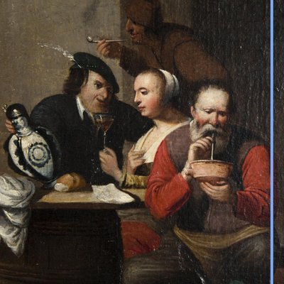 Olio su tela "Il fumatore in una taverna", fine XVIII secolo