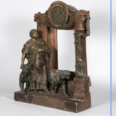 Painted terracotta clock "Caesar and two lions", 20th century