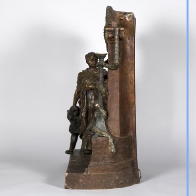 Painted terracotta clock "Caesar and two lions", 20th century