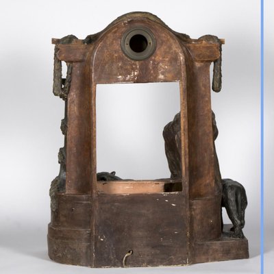 Painted terracotta clock "Caesar and two lions", 20th century
