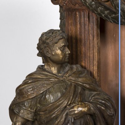 Painted terracotta clock "Caesar and two lions", 20th century