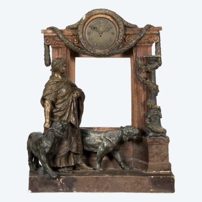 Painted terracotta clock "Caesar and two lions", 20th century