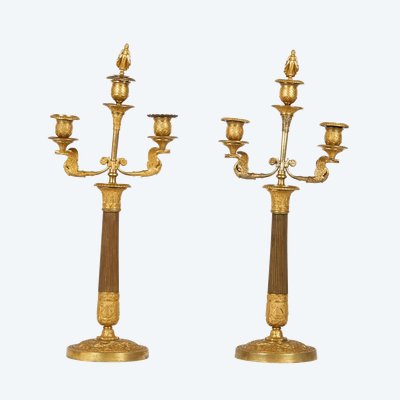 Pair of Empire style candlesticks, 19th century