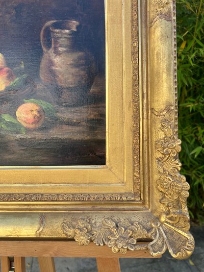 Still life with peaches and pitcher, Eugène Claude, late 19th century