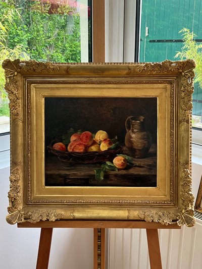 Still life with peaches and pitcher, Eugène Claude, late 19th century
