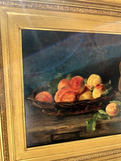 Still life with peaches and pitcher, Eugène Claude, late 19th century