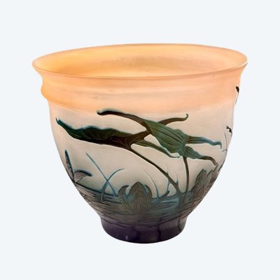 Vaso Emile Gallé Art Nouveau "Aux Nénuphars Et Sagittaires
