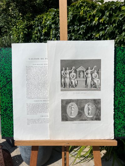 Etching on Vellum, Antique Bas-Relief, Bacchus, Fortune, Thalie