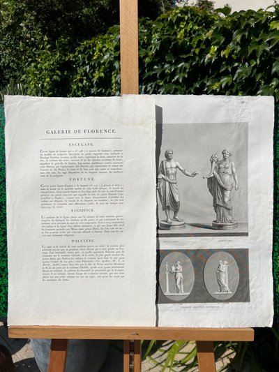 Vellum etching, Aesculapius, Fortune, Sacrifice and Polyxena, Antique statues