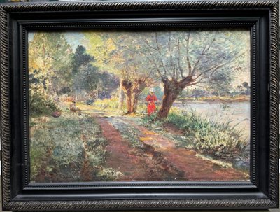 Scuola impressionista francese - lungo il fiume, circa 1900