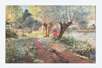 Scuola impressionista francese - lungo il fiume, circa 1900