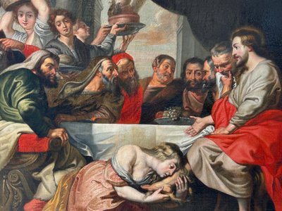 17th century Flemish school Follower of Peter Paul Rubens - The Meal at Simon the Pharisee's House