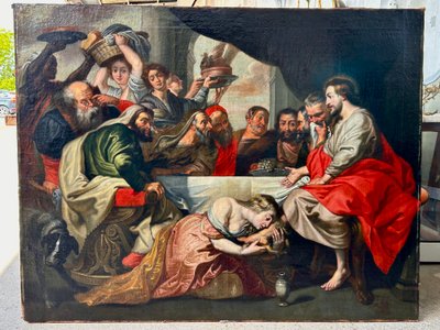 17th century Flemish school Follower of Peter Paul Rubens - The Meal at Simon the Pharisee's House